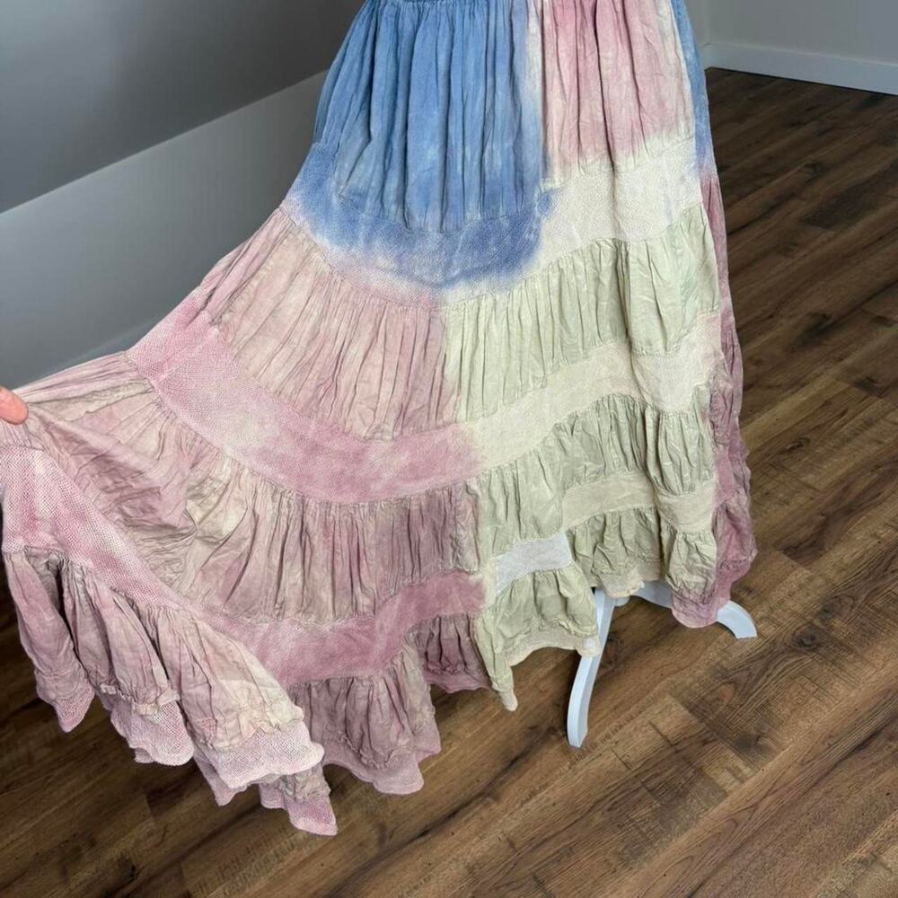 Styleworks Tiered Tie Dye Maxi Skirt Boho Prairie Festival Skirt Size L - Picture 3 of 7